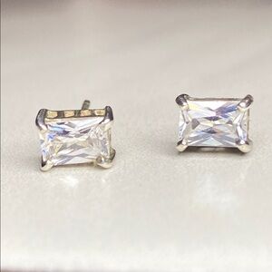 Sterling Silver Stud‎ & Rectangular Crystal Earrings 925